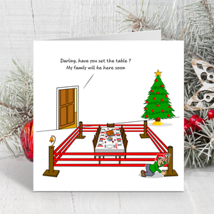 Funny Family Christmas Card for Dad Mum Husband Wife Son Daughter Grandparents Family Lunch Turkey Argue