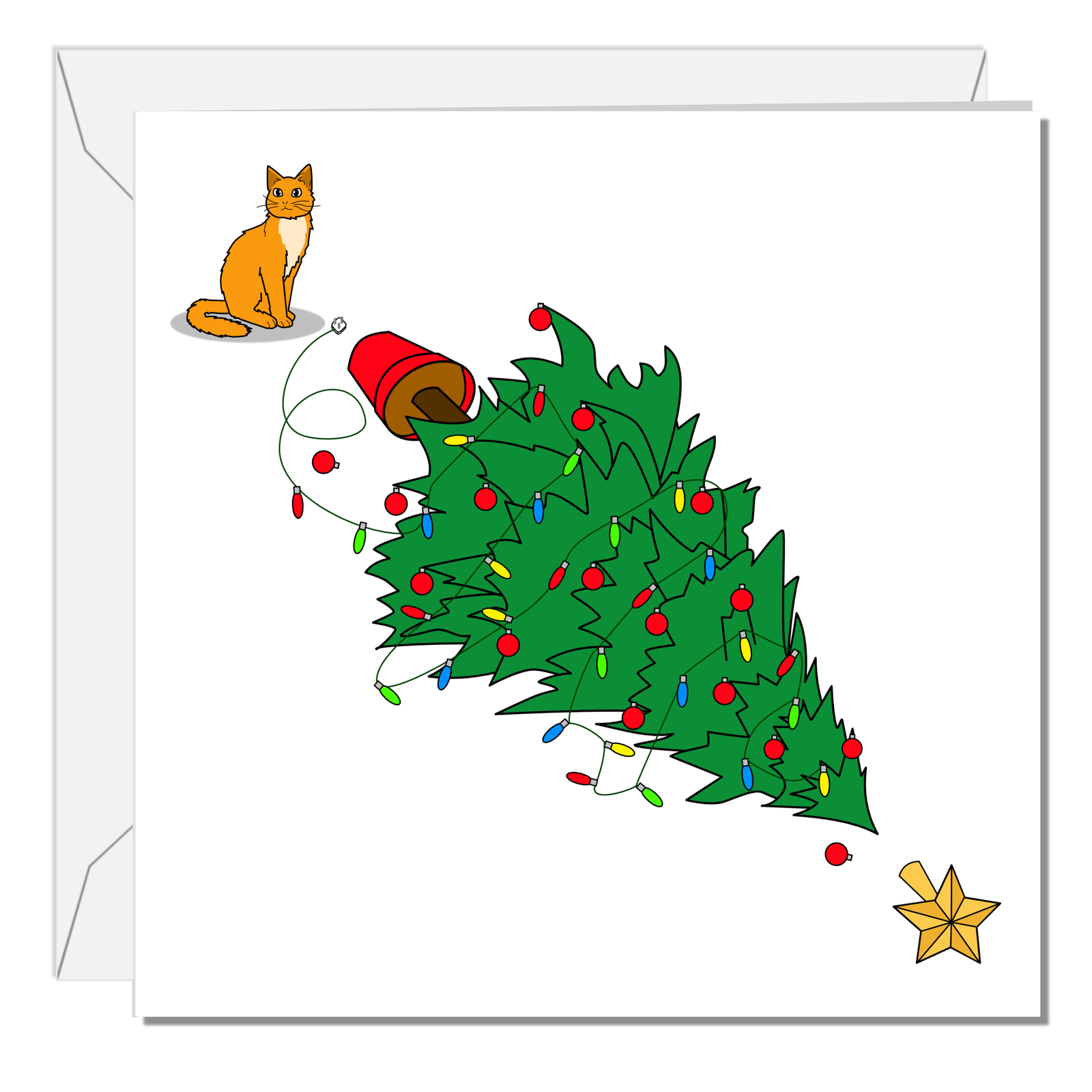 Funny Cat Christmas Card Friends Family Tree Baubles Grumpy Humour