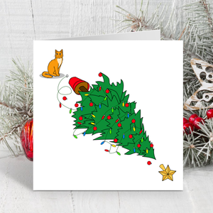 Funny Cat Christmas Card Friends Family Tree Baubles Grumpy Humour