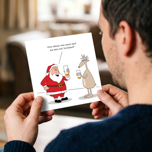 Funny Christmas Card - Humorous Scotland Drinking Santa & Reindeer Joke