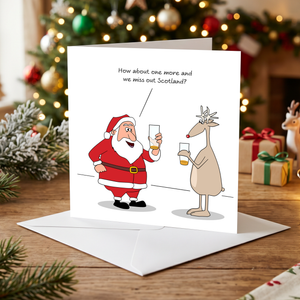Funny Christmas Card - Humorous Scotland Drinking Santa & Reindeer Joke