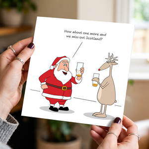 Funny Christmas Card - Humorous Scotland Drinking Santa & Reindeer Joke