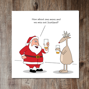 Funny Christmas Card - Humorous Scotland Drinking Santa & Reindeer Joke