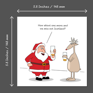 Funny Christmas Card - Humorous Scotland Drinking Santa & Reindeer Joke