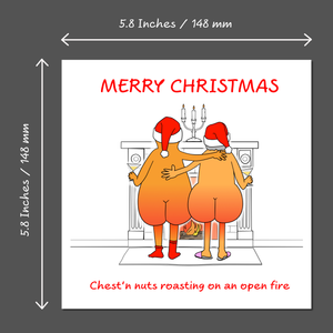 Funny Chestnuts Christmas Card - Humorous Naturist Nudist Xmas Card - Chest and Nuts Roasting