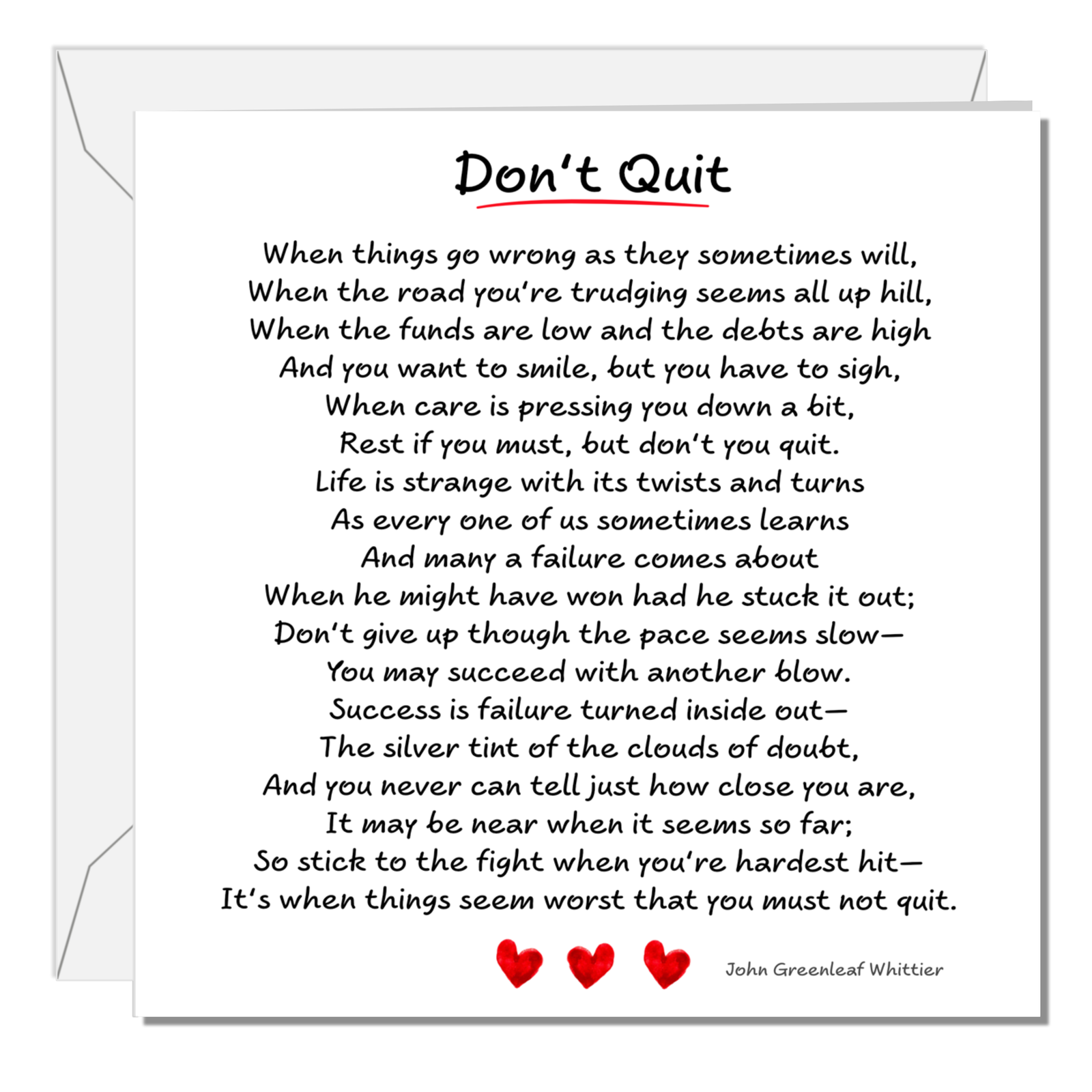 Don't Quit Card - Good Luck, Tough Times Difficult Problems Lost Job Divorce Commiserations Friendship Hard Times Poem
