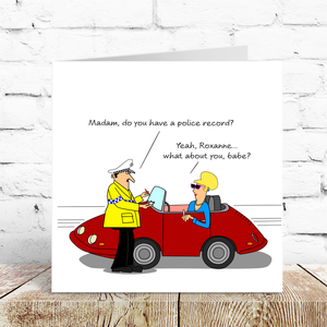 Funny Birthday Card for Wife Mum Female Friend Humorous Police Band Roxanne 40th 50th 60th 1960s 1970s 1980s