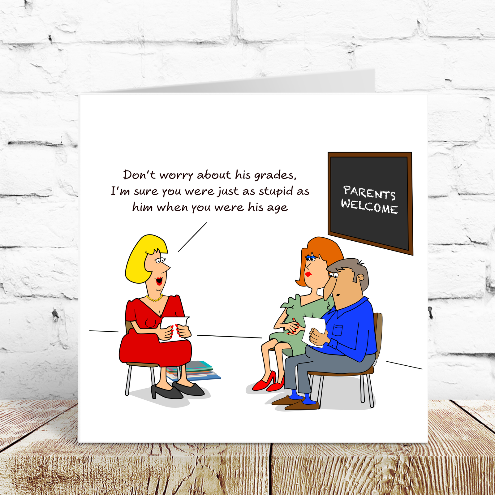 Funny Birthday Card / Teacher Thank You Card - children school parents - humorous amusing cartoon