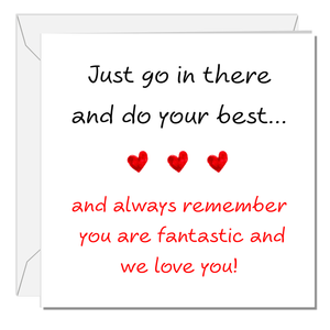 Good Luck Card - exams, driving test, new job, challenge, university - minimalist heart black red