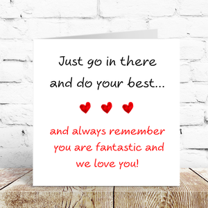 Good Luck Card - exams, driving test, new job, challenge, university - minimalist heart black red