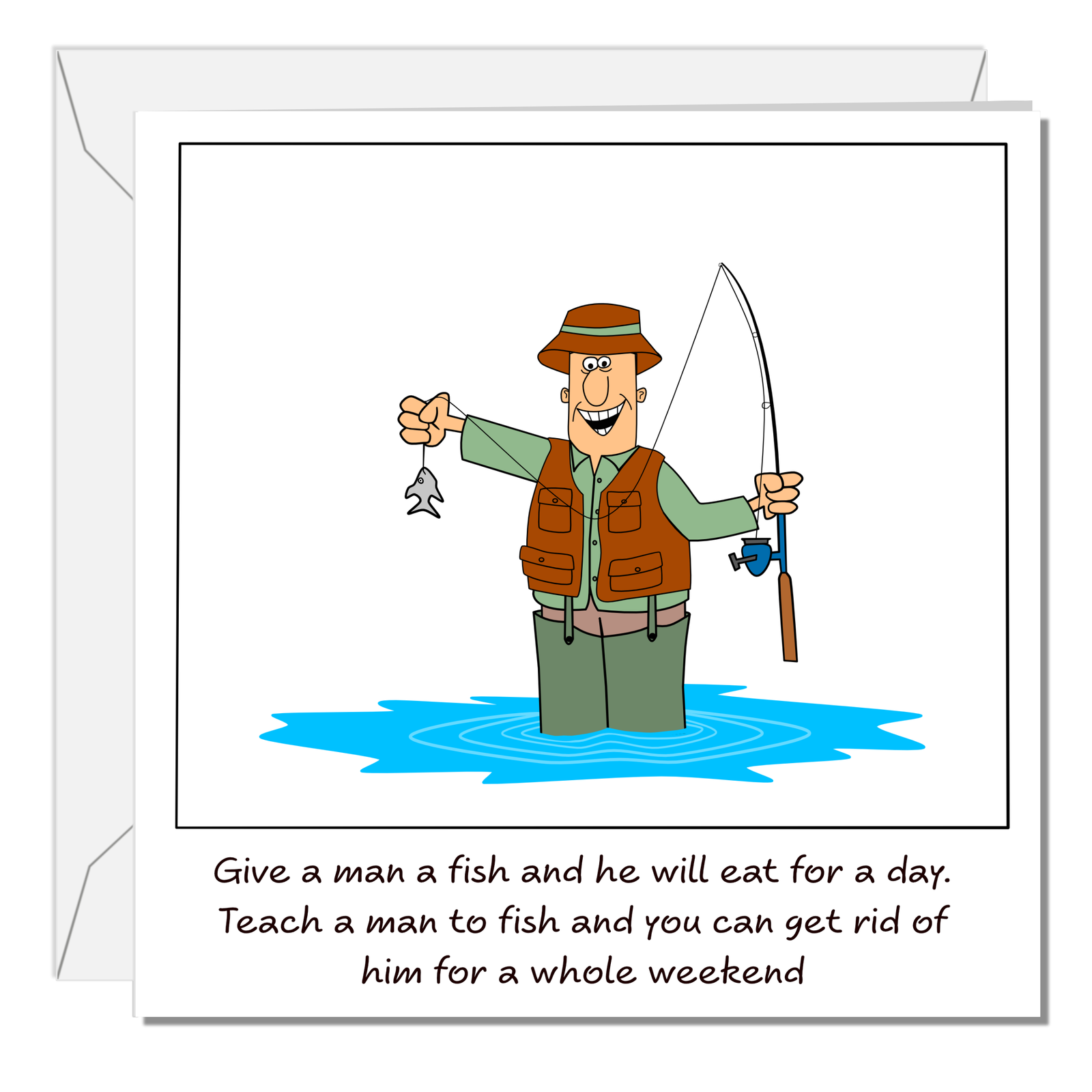 Funny Fishing Birthday Card - Fisherman Catching Fish - funny humorous amusing cartoon - for best dad - humour