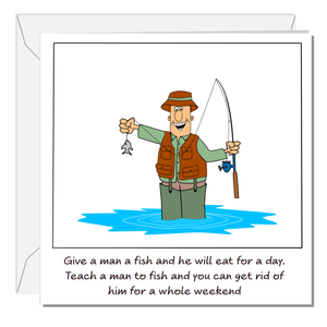 Funny Fishing Birthday Card - Fisherman Catching Fish - funny humorous amusing cartoon - for best dad - humour
