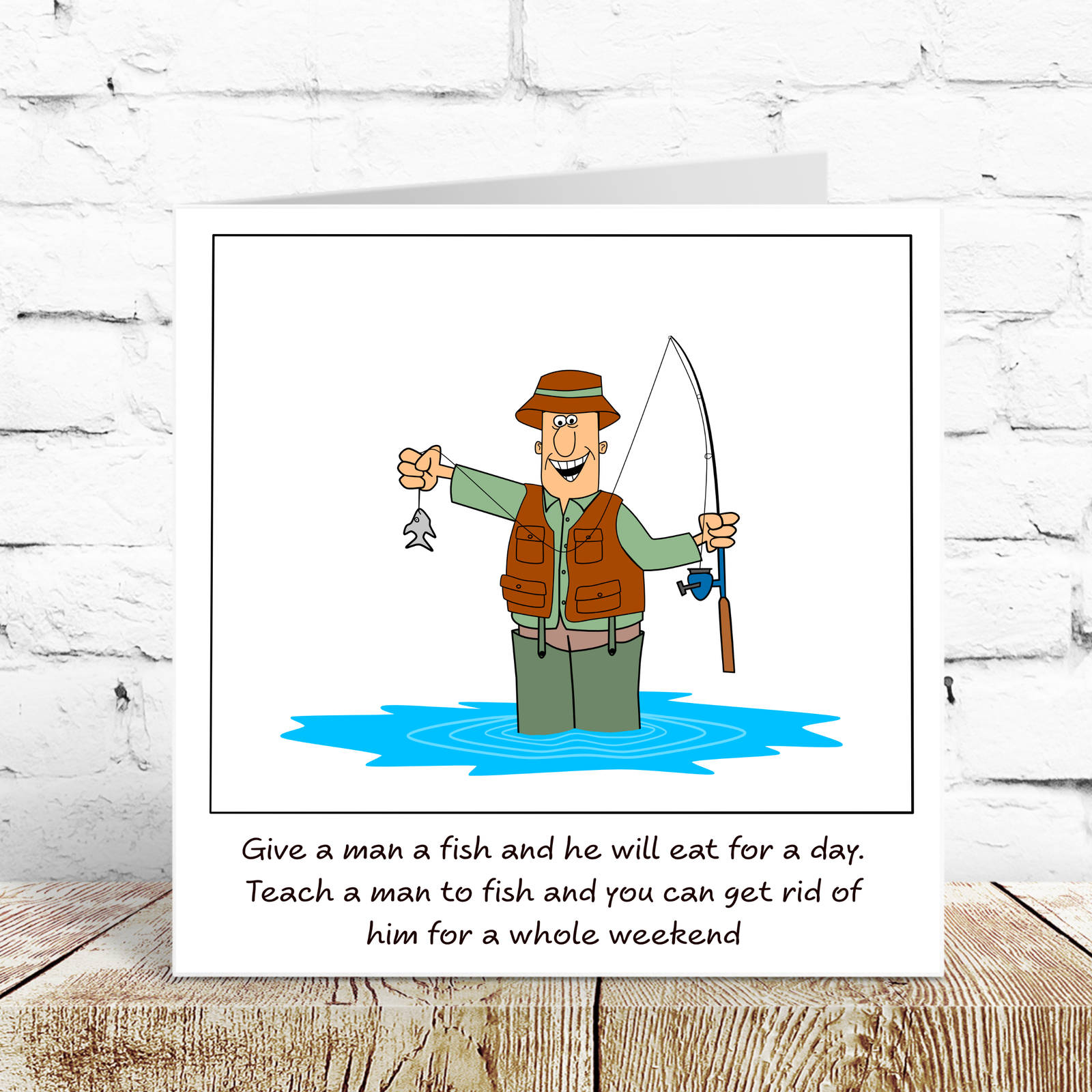 Funny Fishing Birthday Card - Fisherman Catching Fish - funny humorous amusing cartoon - for best dad - humour