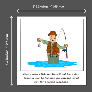 Funny Fishing Birthday Card - Fisherman Catching Fish - funny humorous amusing cartoon - for best dad - humour