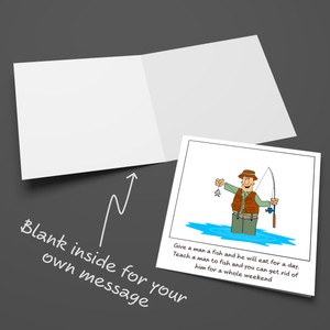 Funny Fishing Birthday Card - Fisherman Catching Fish - funny humorous amusing cartoon - for best dad - humour
