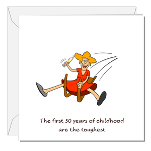 Funny Birthday 50th Card for Wife Mum Female Friend - humorous immature fun - celebrate drink party bestie