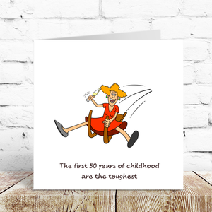 Funny Birthday 50th Card for Wife Mum Female Friend - humorous immature fun - celebrate drink party bestie