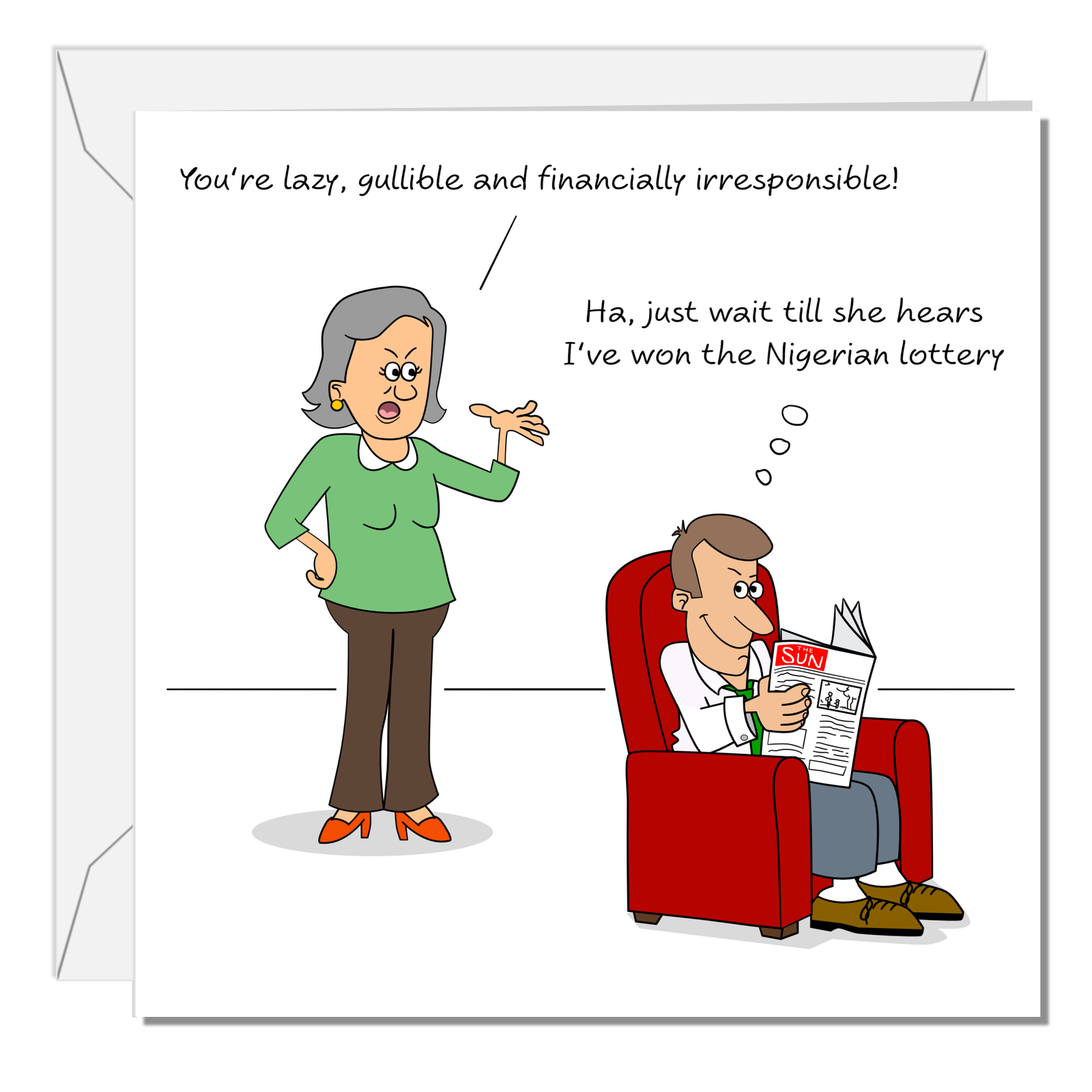 Funny Birthday Card for Wife Mum Aunt Female Lazy Husband Humor Humorous Cheeky Lottery Scam