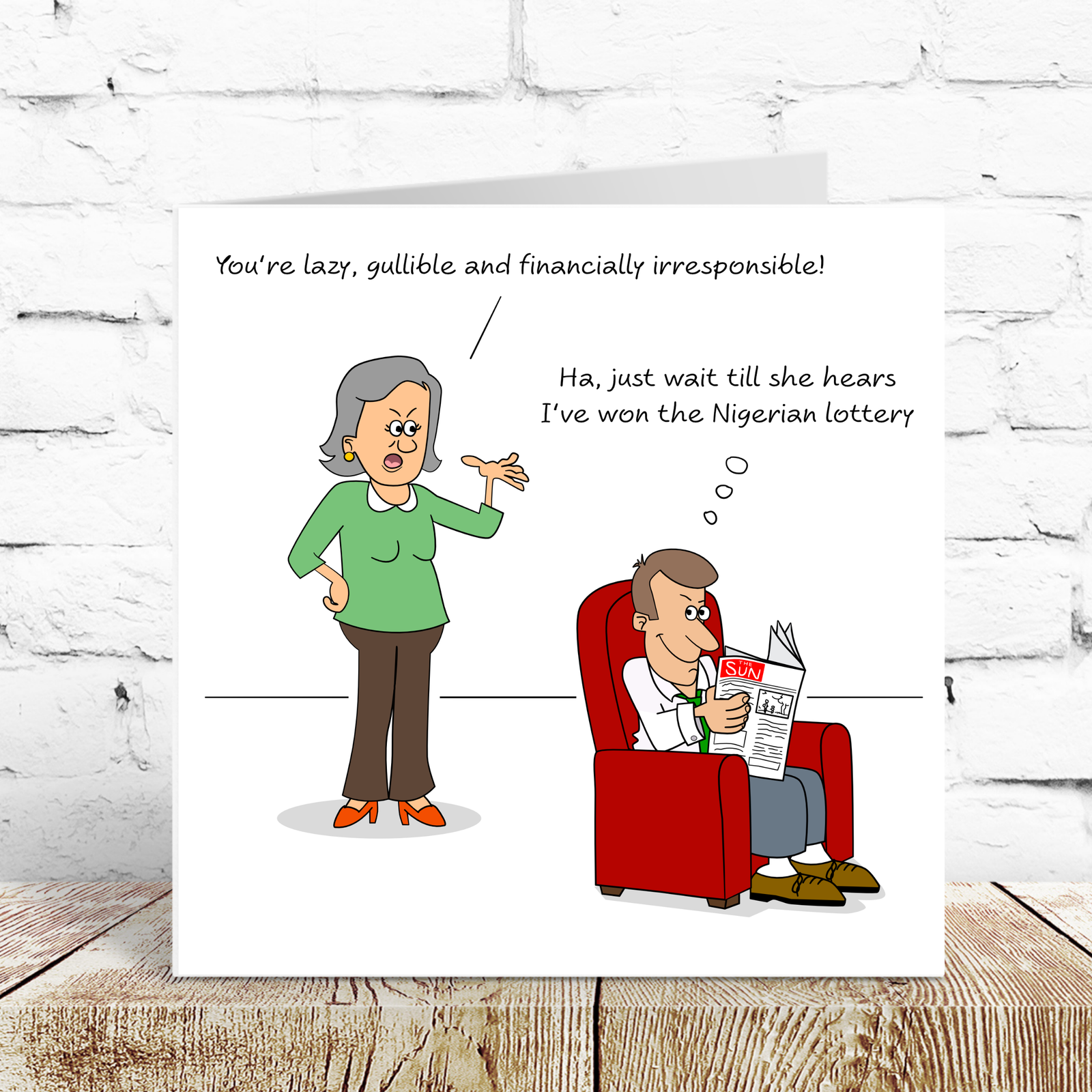 Funny Birthday Card for Wife Mum Aunt Female Lazy Husband Humor Humorous Cheeky Lottery Scam