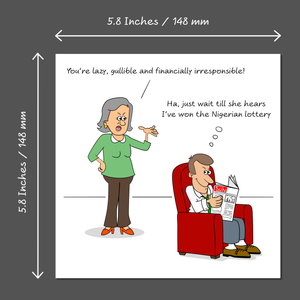 Funny Birthday Card for Wife Mum Aunt Female Lazy Husband Humor Humorous Cheeky Lottery Scam