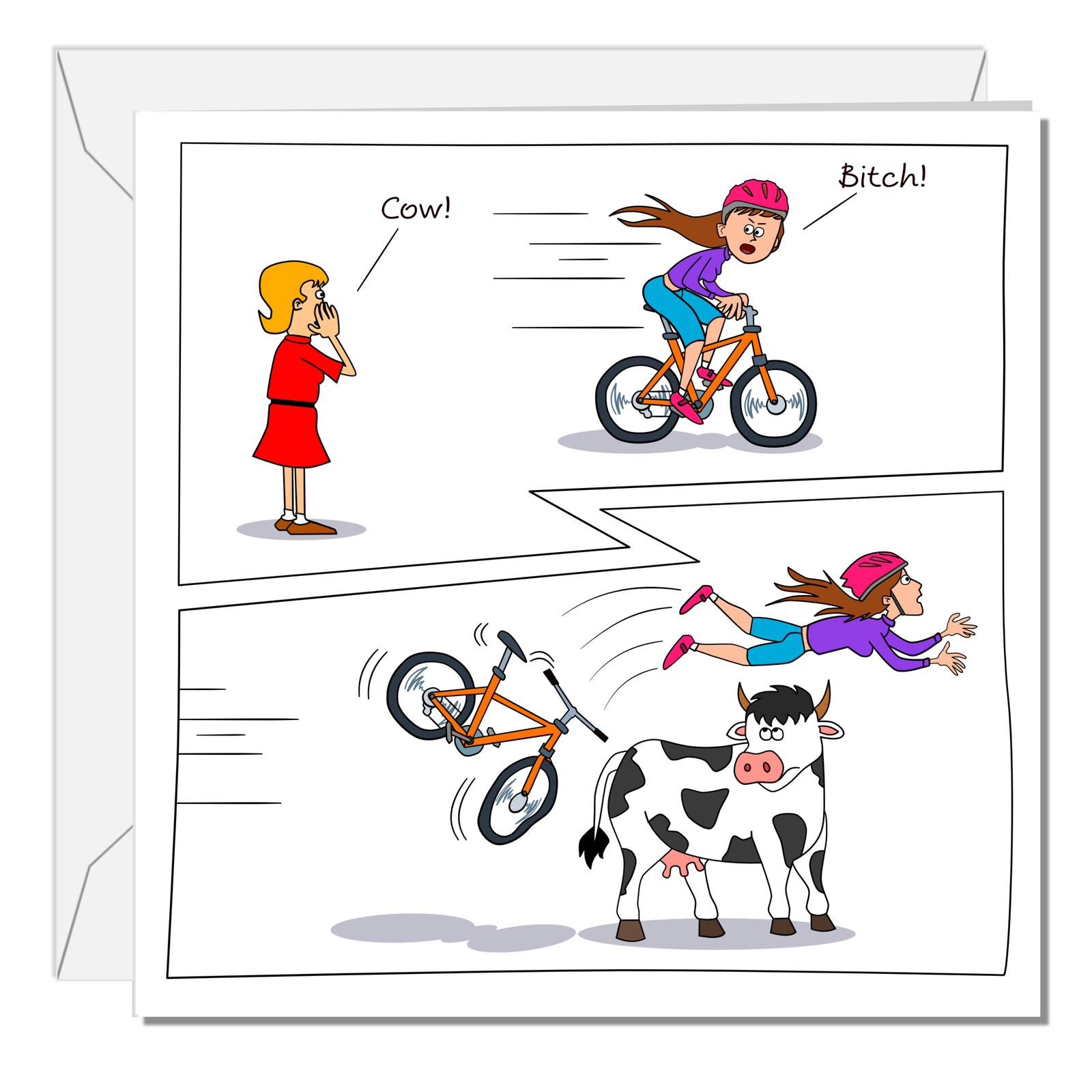 Funny Birthday Card for Male or Female Friend Cycling Cow Humorous Insults Cheeky Joke Animal Adult