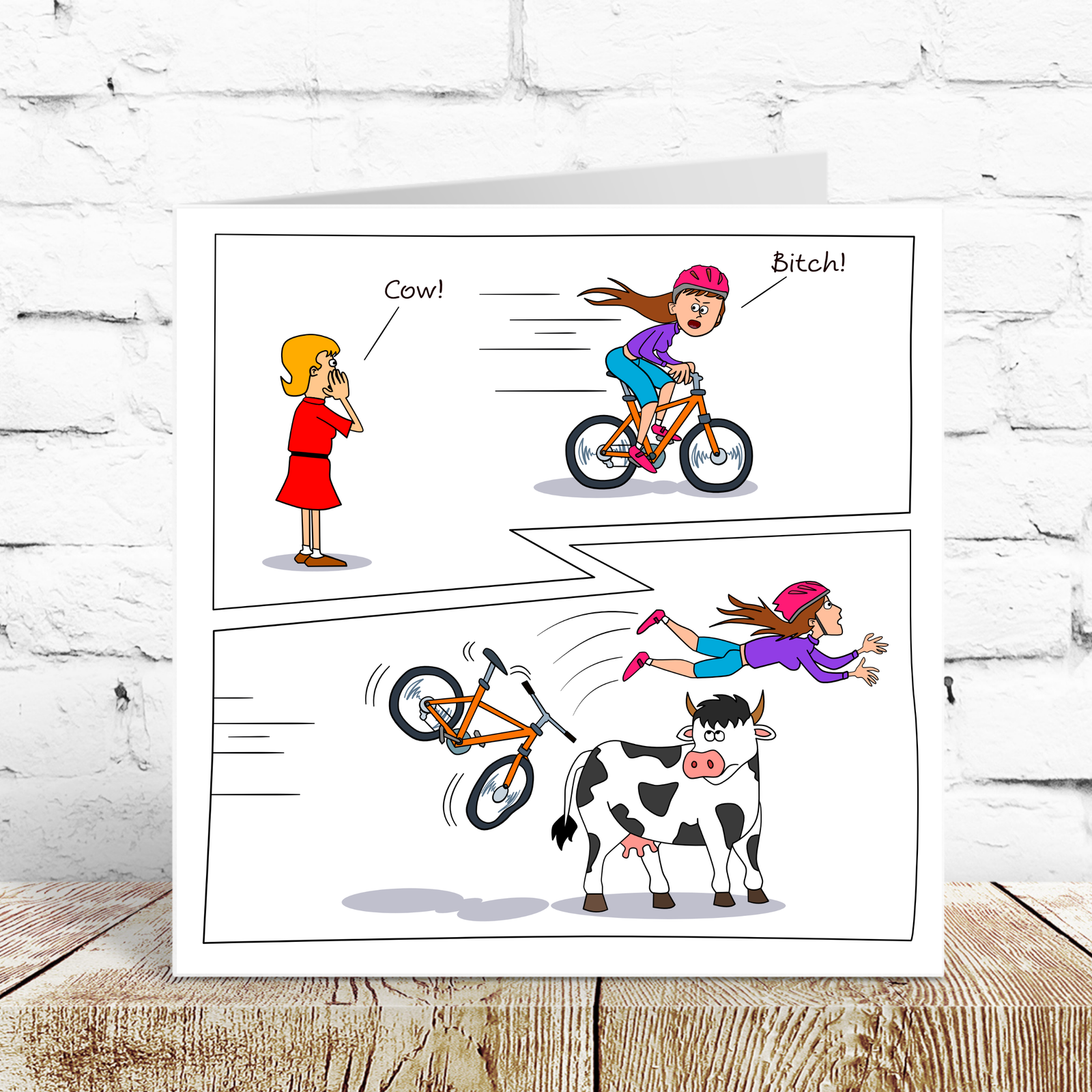 Funny Birthday Card for Male or Female Friend Cycling Cow Humorous Insults Cheeky Joke Animal Adult