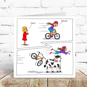 Funny Birthday Card for Male or Female Friend Cycling Cow Humorous Insults Cheeky Joke Animal Adult
