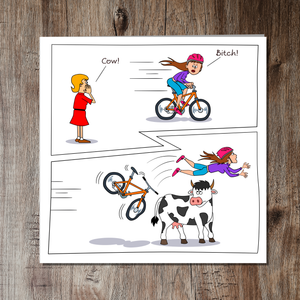 Funny Birthday Card for Male or Female Friend Cycling Cow Humorous Insults Cheeky Joke Animal Adult