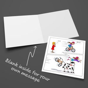 Funny Birthday Card for Male or Female Friend Cycling Cow Humorous Insults Cheeky Joke Animal Adult