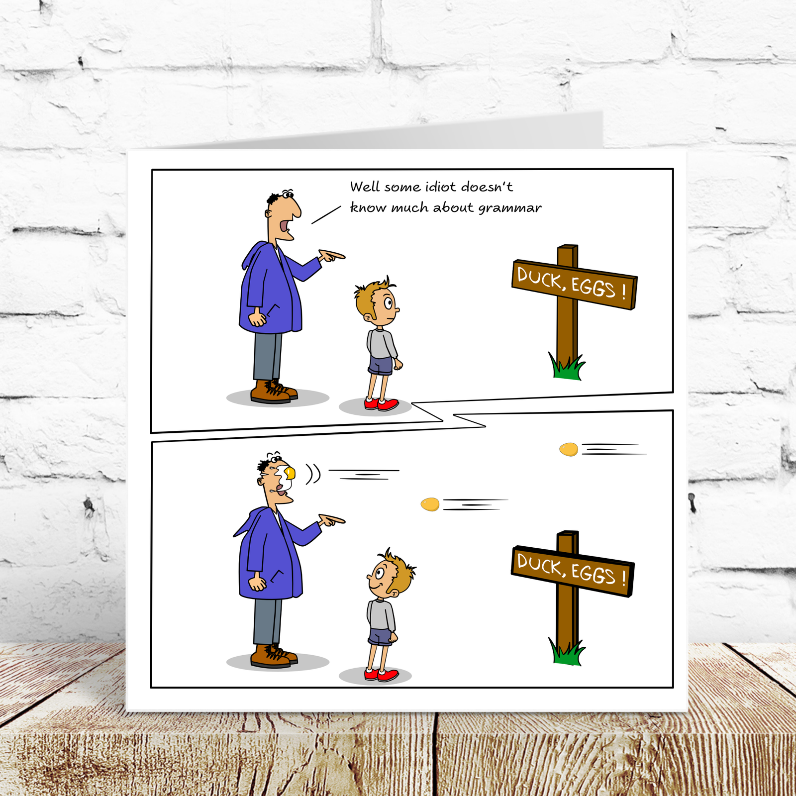 Funny Birthday Card for Husband, Dad, Mother, Mum or Family Friend Cheeky Bad Grammar Comma Duck Eggs
