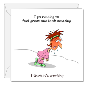 Funny Birthday Card - Running Exercise Gym Yoga Pilates - Mum Mom Daughter Sister Girlfriend Female Girl Friend. Humorous Amusing Cute