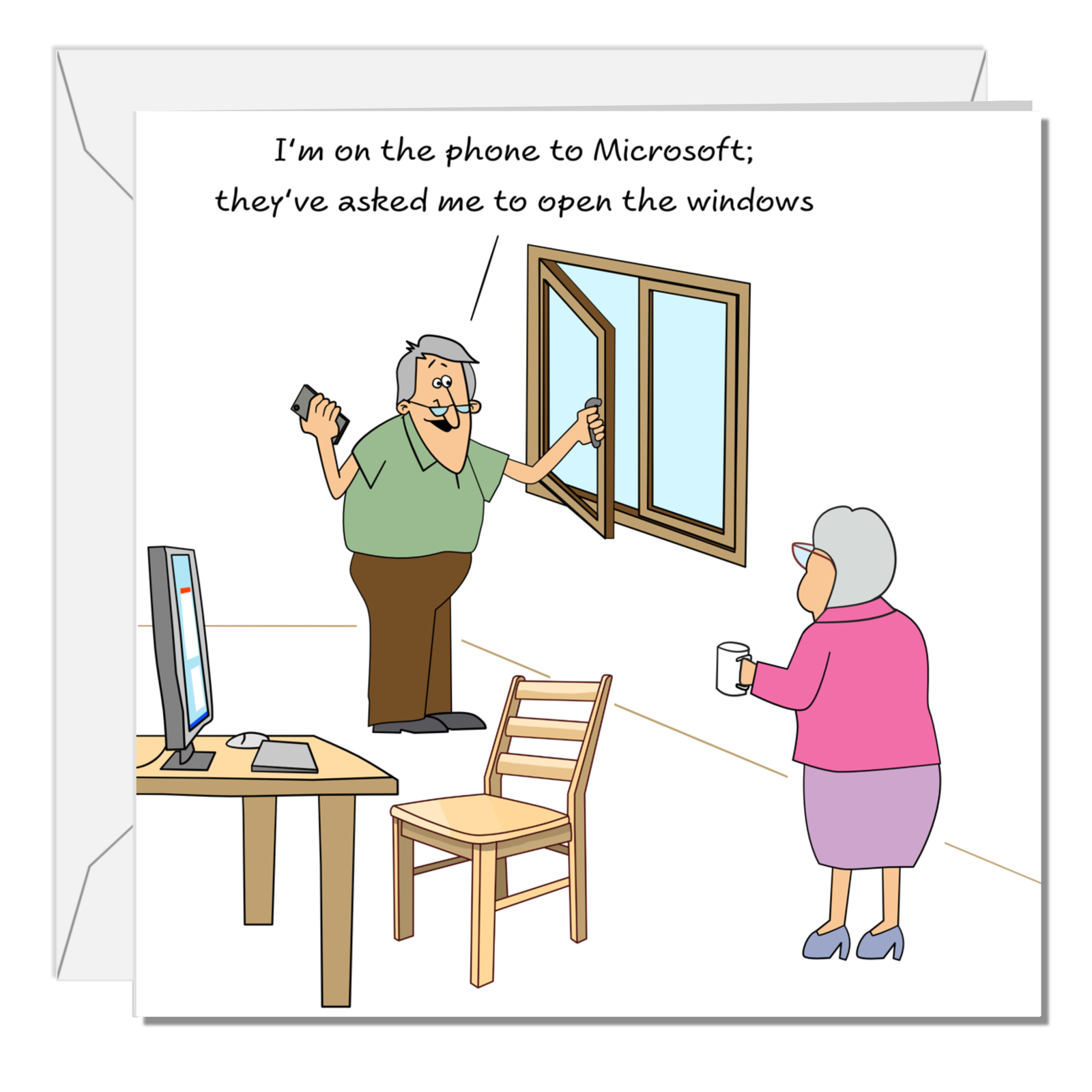 Funny Birthday Card Fathers Day Card - 60th 70th Husband Dad Granddad Grandfather Uncle Male Friend Computer Humorous Old Aged