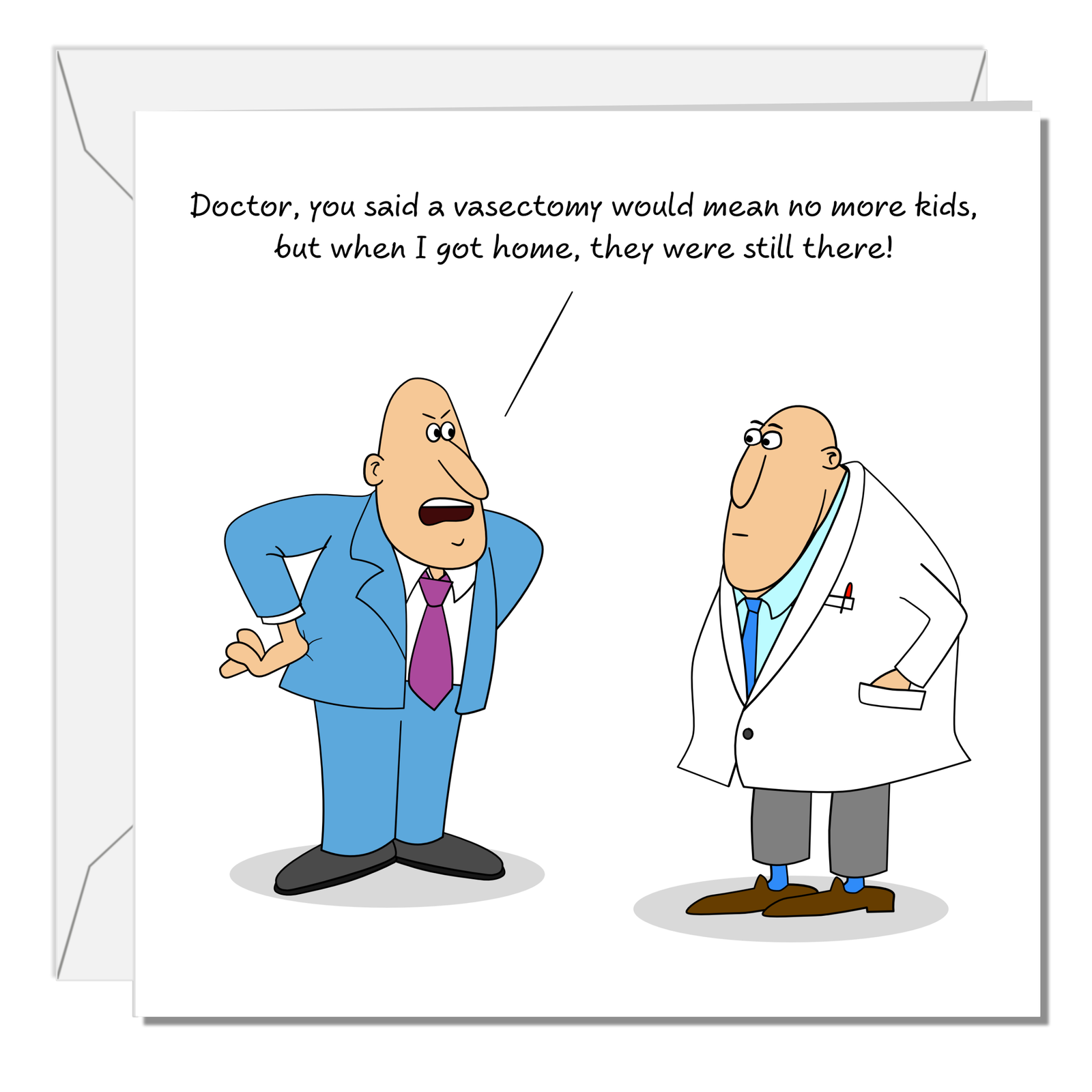 Funny Vasectomy Card for Dad. Birthday, Father's Day or vasectomy card. Humorous cheeky cartoon by Swizzoo