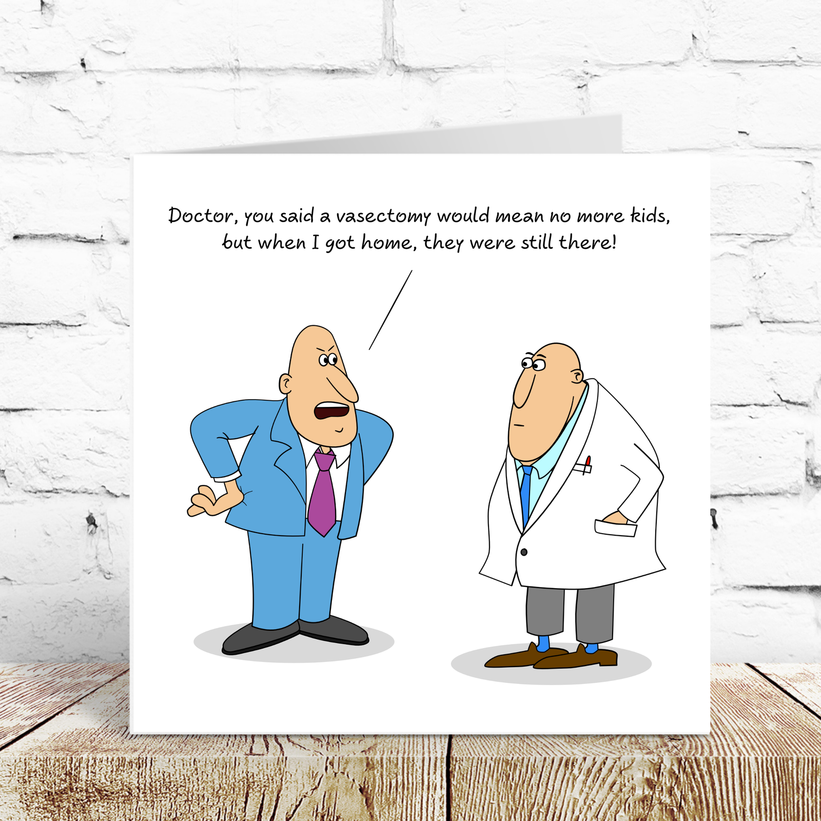 Funny Vasectomy Card for Dad. Birthday, Father's Day or vasectomy card. Humorous cheeky cartoon by Swizzoo