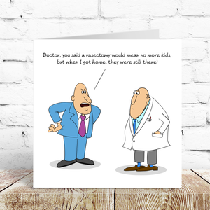 Funny Vasectomy Card for Dad. Birthday, Father's Day or vasectomy card. Humorous cheeky cartoon by Swizzoo