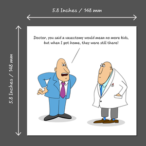 Funny Vasectomy Card for Dad. Birthday, Father's Day or vasectomy card. Humorous cheeky cartoon by Swizzoo