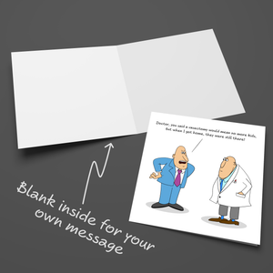 Funny Vasectomy Card for Dad. Birthday, Father's Day or vasectomy card. Humorous cheeky cartoon by Swizzoo