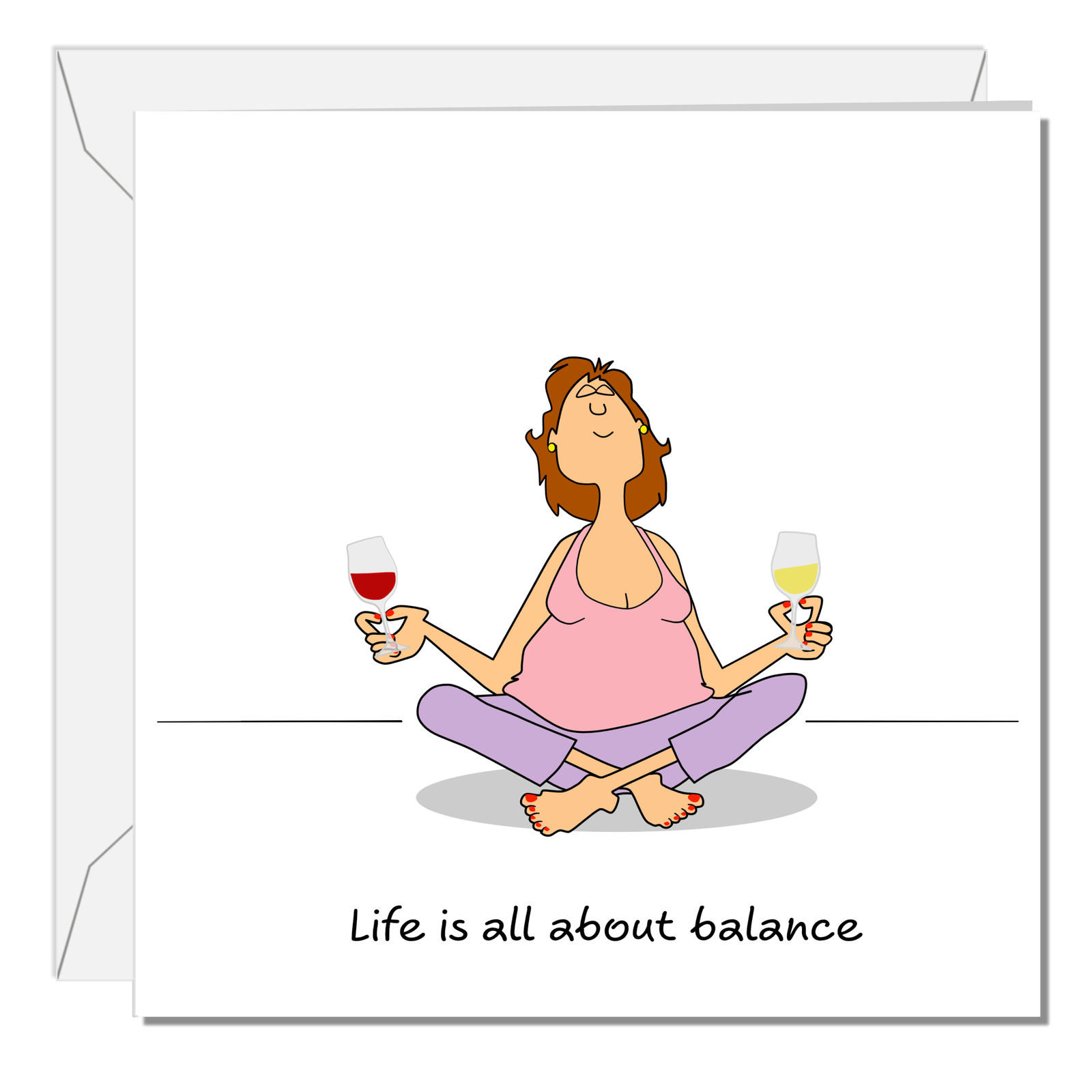 Funny Female Friend Birthday Card Humorous Bestie Birthday Card for Women Life About Balance Yoga and Wine Sister Auntie Mum Daughter Her