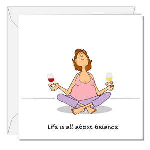 Funny Female Friend Birthday Card Humorous Bestie Birthday Card for Women Life About Balance Yoga and Wine Sister Auntie Mum Daughter Her