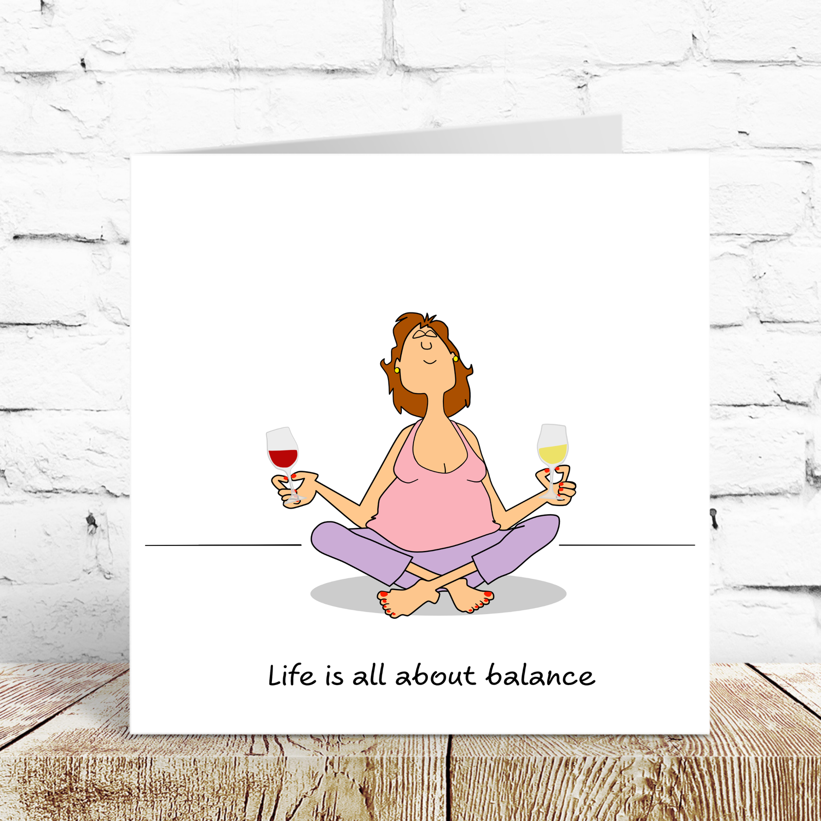 Funny Female Friend Birthday Card Humorous Bestie Birthday Card for Women Life About Balance Yoga and Wine Sister Auntie Mum Daughter Her