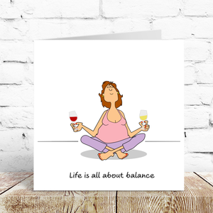 Funny Female Friend Birthday Card Humorous Bestie Birthday Card for Women Life About Balance Yoga and Wine Sister Auntie Mum Daughter Her
