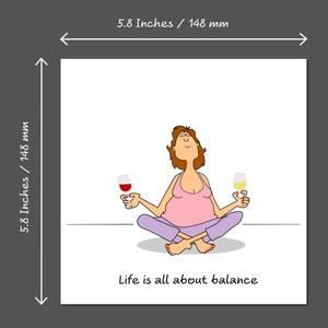 Funny Female Friend Birthday Card Humorous Bestie Birthday Card for Women Life About Balance Yoga and Wine Sister Auntie Mum Daughter Her