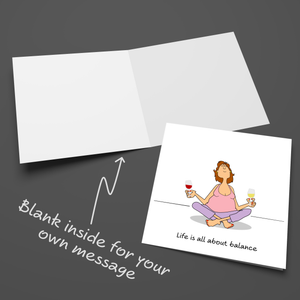 Funny Female Friend Birthday Card Humorous Bestie Birthday Card for Women Life About Balance Yoga and Wine Sister Auntie Mum Daughter Her