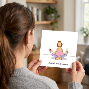 Funny Female Friend Birthday Card Humorous Bestie Birthday Card for Women Life About Balance Yoga and Wine Sister Auntie Mum Daughter Her
