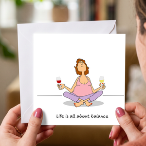 Funny Female Friend Birthday Card Humorous Bestie Birthday Card for Women Life About Balance Yoga and Wine Sister Auntie Mum Daughter Her