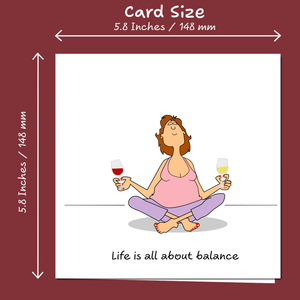 Funny Female Friend Birthday Card Humorous Bestie Birthday Card for Women Life About Balance Yoga and Wine Sister Auntie Mum Daughter Her