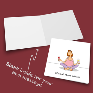Funny Female Friend Birthday Card Humorous Bestie Birthday Card for Women Life About Balance Yoga and Wine Sister Auntie Mum Daughter Her