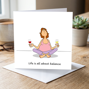 Funny Female Friend Birthday Card Humorous Bestie Birthday Card for Women Life About Balance Yoga and Wine Sister Auntie Mum Daughter Her