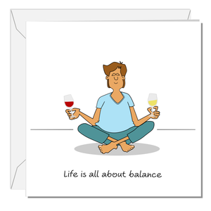 Funny Male Friend Birthday Card Humorous for Men Life About Balance Yoga and Wine Brother Uncle Dad Son Him