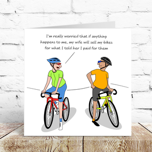 Funny Cycling Birthday Card for Friend or Family with Bikes / Bicycles Humorous Sports Joke